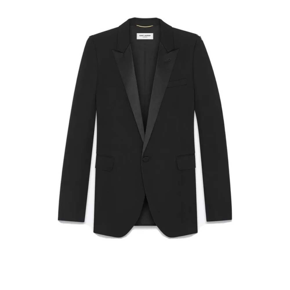 SaintLaurent    TUBE TUXEDO JACKET IN GRAIN DE POUDRE SAINT LAURENT$ 2,990